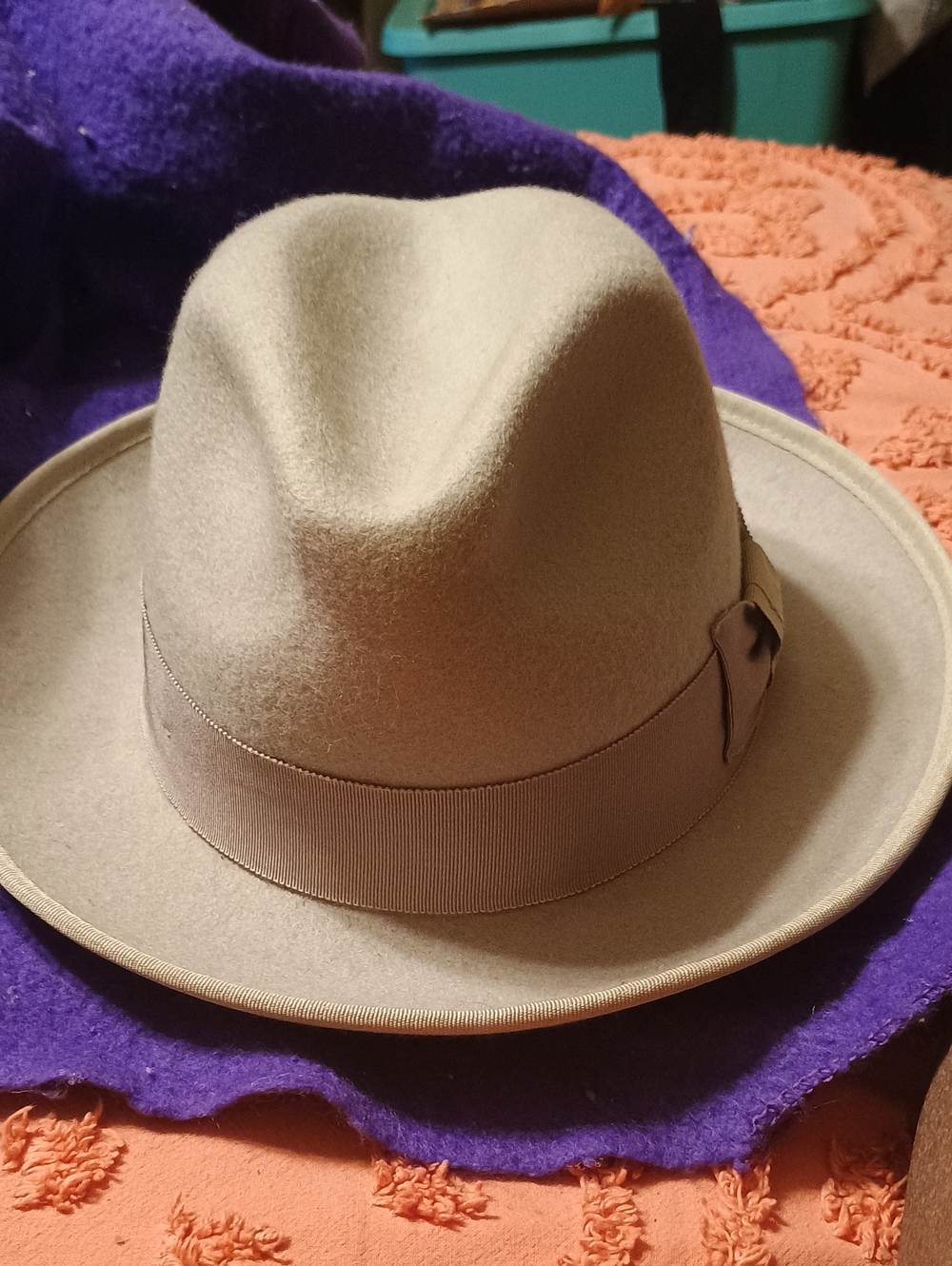 Classic Beige Wool Fedora Hat M (293)